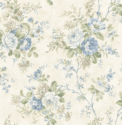 Sk Filson Blue Floral Wallpaper from B&Q