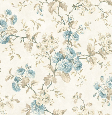 Sk Filson Blue Floral Wallpaper from B&Q