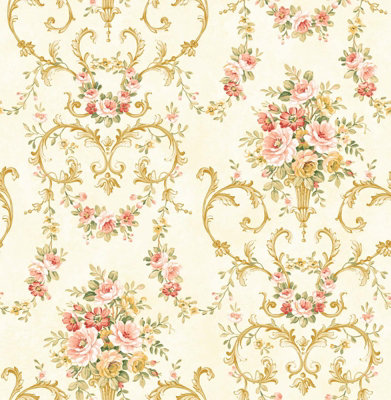 Sk Filson Peach Floral Wallpaper from B&Q