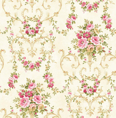 Sk Filson Pink Floral Wallpaper from B&Q