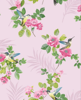 Fine Décor Fine Decor Floral Birds Pink Sparkle Glitter Shimmer Wallpaper Fd41770 from B&Q