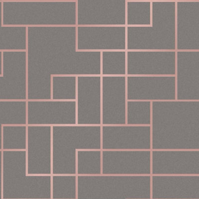 Fine Décor Fine Decor Platinum Square Geo Rose Gold Wallpaper Fd42492