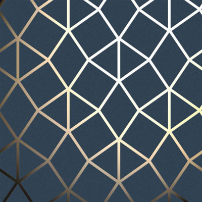 Fine Décor Fine Decor Platinum Geo Trellis Texture Blue / Gold Metallic Wallpaper Fd42560 from B&Q