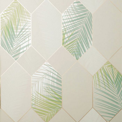Fine Décor Fine Decor Miami Geometric Leaf Natural / Green Washable Wallpaper Fd42834 from B&Q