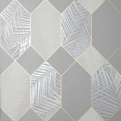 Fine Décor Fine Decor Miami Geometric Leaf Grey / Gold Metallic Washable Wallpaper Fd42835 from B&Q