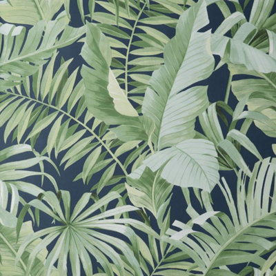 Fine Décor Fine Decor Tropical Palm Jungle Maui Leaf Green / Navy Wallpaper Fd42851 from B&Q