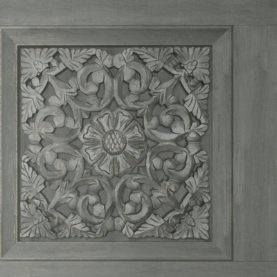 Fine Décor Carved Panel Charcoal Wallpaper from B&Q