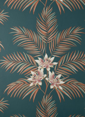 Fine Décor Fine Decor Bali Tropical Floral Teal Peacock Wallpaper Fd43280 from B&Q