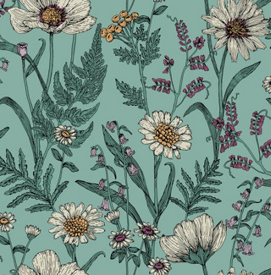 Fine Décor Fine Decor Wild Meadow Blue Botanical Wallpaper from B&Q