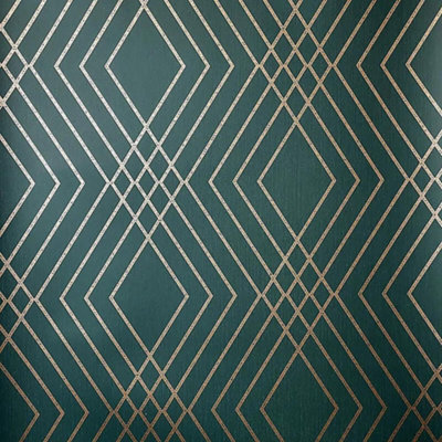 Fine Décor Fine Decor Shard Trellis Emerald Green Wallpaper Metallic Effect Feature Wall