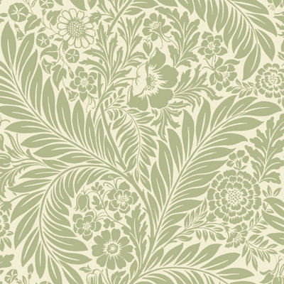 World Of Wallpaper Florence Leaf Wallpaper Sage / 727 Green/Cream
