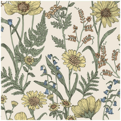 Fine Décor Wild Meadow Forest Wallpaper Cream Pink Green Paste The Wall Floral Botanical from B&Q