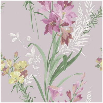 Thalia Floral Wallpaper Pink Green Natural Botanical Belgravia Feature Wall from B&Q
