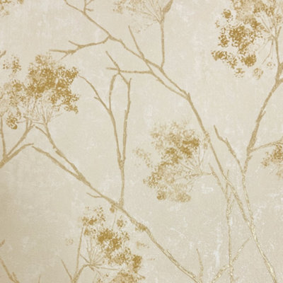 Vymura Sofia Gold & Cream Floral Sprig Italian Heavyweight Wallpaper M95672 from B&Q