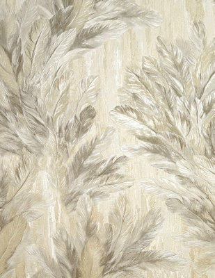 Vymura M95694 Gianni Feather Heavyweight Vinyl WallpaperNatural Beige from B&Q