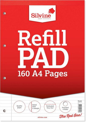 Silvine A4 160 Pages 8mm Feint With Margin Refill Pad (210X297mm) from B&Q
