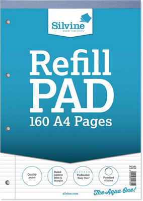 Silvine A4 160 Pages Narrow 6mm Feint With Margin Refill Pad (210X297mm) from B&Q