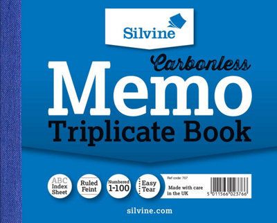 Silvine Carbonless Triplicate Memo Book 4X5" (102 X 127mm) from B&Q