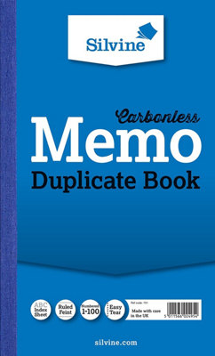 Silvine Carbonless Duplicate Memo Book 8.25"x5" (210 X 127mm) from B&Q