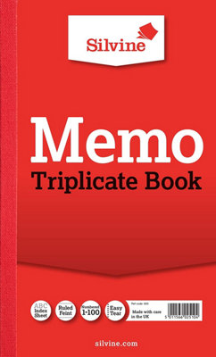 Silvine Triplicate Memo Book 8.25"x5" (210 X 127mm) from B&Q
