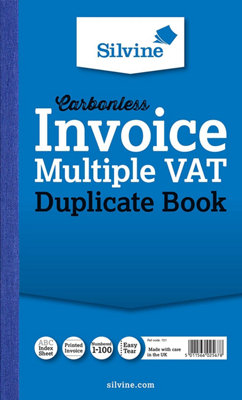 Silvine Carbonless Duplicate Multiple Vat Invoice Book 8.25"x5" (210 X 127mm) from B&Q