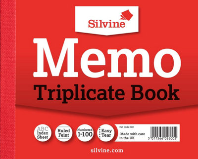 Silvine Triplicate Memo Book 4"x5" (102 X 127mm) from B&Q