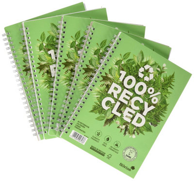 Silvo Silvine A5 Premium Recycled Wirebound Notebook120 Lined Pages Of 100% Recycled Paper. Ref R103 Pack Of 5,green from B&Q