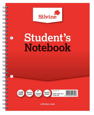 Silvo Silvine 9X7" Twin Wire Student's Notebook. 120 Pages Ruled 6mm Feint Pack Of 12 from B&Q