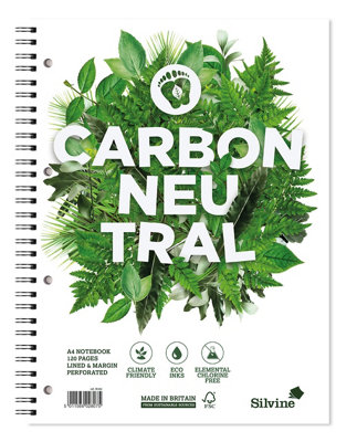 Silvo Silvine A4+ Carbon Neutral Wirebound NotebookLined With Margin120 Pages Of Premium Co2 Neutral Paper. Ref R302 Pack Of 5, from B&Q