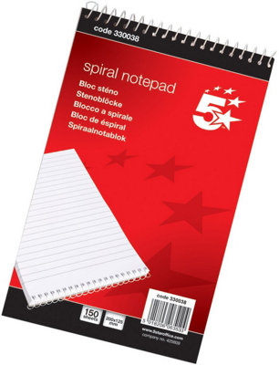 Fivestar 5 Star Office Spiral Notepad Headbound Ruled 300 Pages 127X200mm Pack 10 from B&Q