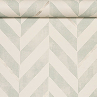 Sophie Laurence Graham Mint Teal Chevron Textured Paste The Wall Wallpaper Brown/White/Green