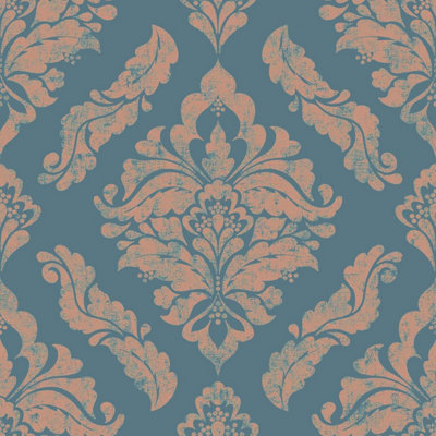 Superfresco Damaris Floral Damask Wallpaper Turquoise Rose Gold104154 from B&Q