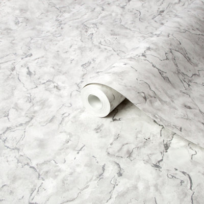 Boutique Grey Marble Metallic Effect Contemporary Smooth Wallpaper