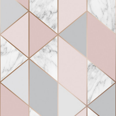 Sublime Marble Pink Metallic Effect Geometric Smooth Wallpaper from B&Q