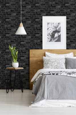 B&Q -  House Industrial Brick Effect Charcoal Wallpaper