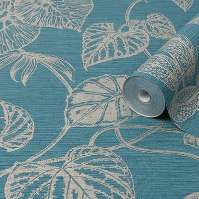 Boutique Betel Teal Metallic Effect Textured Wallpaper from B&Q