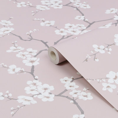 Fresco Pink Apple Blossom Smooth Wallpaper from B&Q
