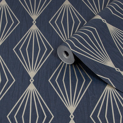 Boutique Marquise Sapphire Gold Effect Geometric Textured Wallpaper from B&Q