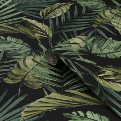 Fresco Palm Leaves Smooth Wallpaper Green