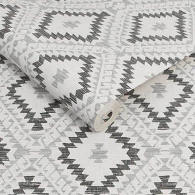 Superfresco Aztec Geometric Mono Wallpaper from B&Q