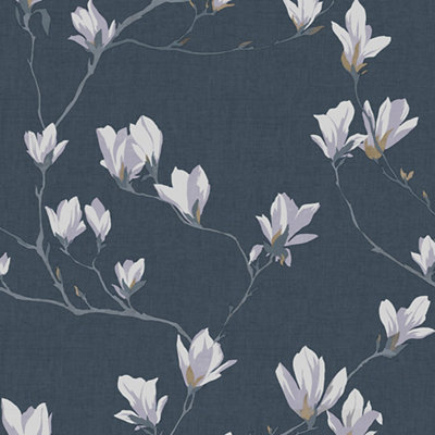 Laura Ashley Magnolia Grove Dusky Seaspray Floral Smooth Wallpaper from B&Q