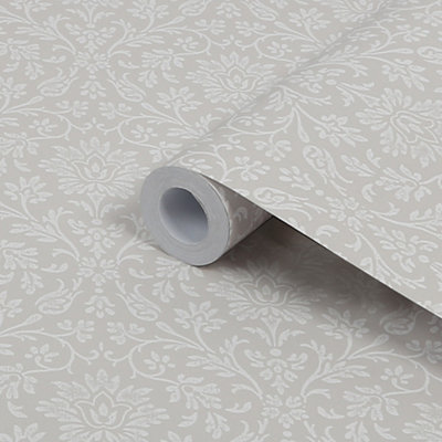 Laura Ashley Annecy Dove Grey Damask Smooth Wallpaper from B&Q