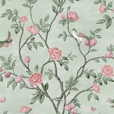 Laura Ashley Eglantine Eau De Nil Trail Smooth Wallpaper from B&Q