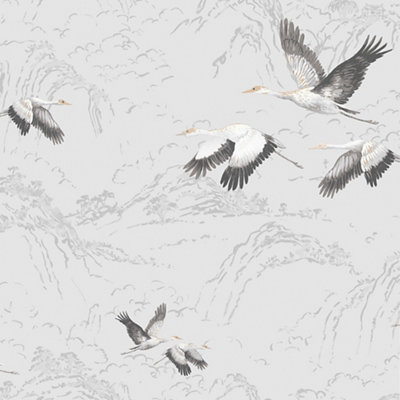 Laura Ashley Animalia Silver Effect Bird Smooth Wallpaper from B&Q