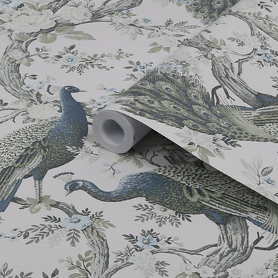 Laura Ashley Belvedere Midnight Peacock Smooth Wallpaper from B&Q