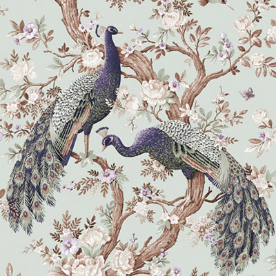 Laura Ashley Belvedere Duck Egg Peacock Smooth Wallpaper from B&Q