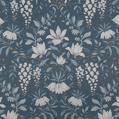 Laura Ashley Parterre Dark Seaspray Damask Smooth Wallpaper from B&Q