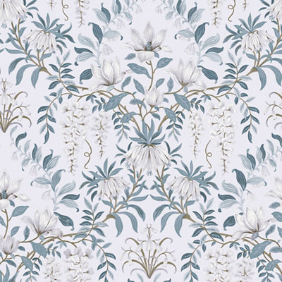 Laura Ashley Parterre Off White & Seaspray Damask Smooth Wallpaper from B&Q