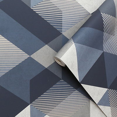 Sublime Decadence Navy Geometric Smooth Wallpaper from B&Q