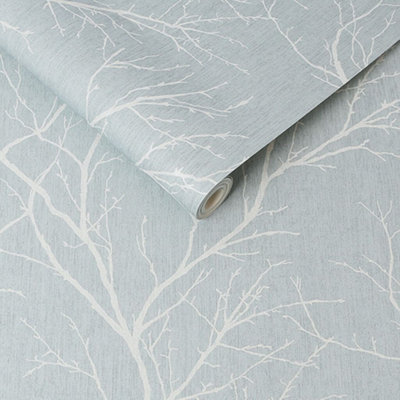 Fresco Duck Egg Winter Tree Wallpaper